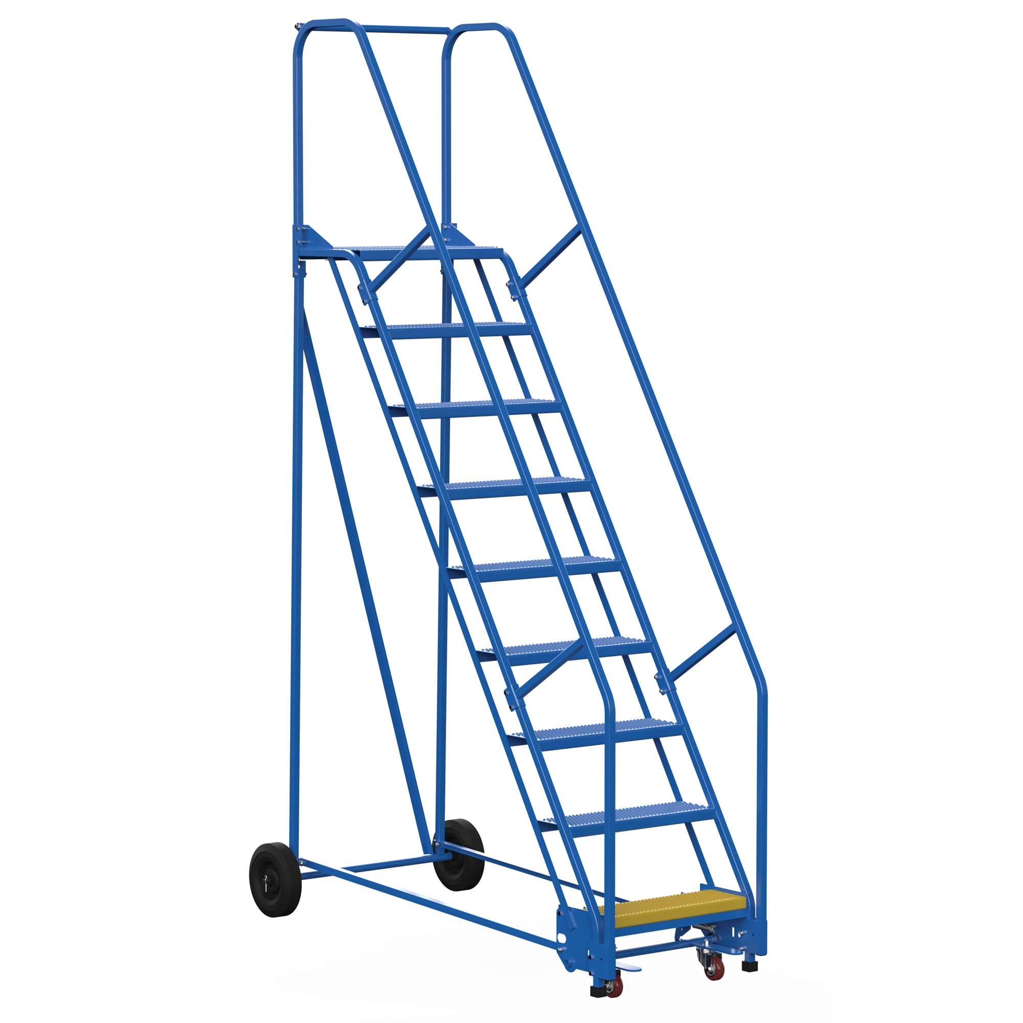 Vestil Steel Rolling Warehouse Ladder — 9 Steps, 23-9/16in. Step Width, 350-Lb. Capacity, Blue, Model# LAD-9-14-P